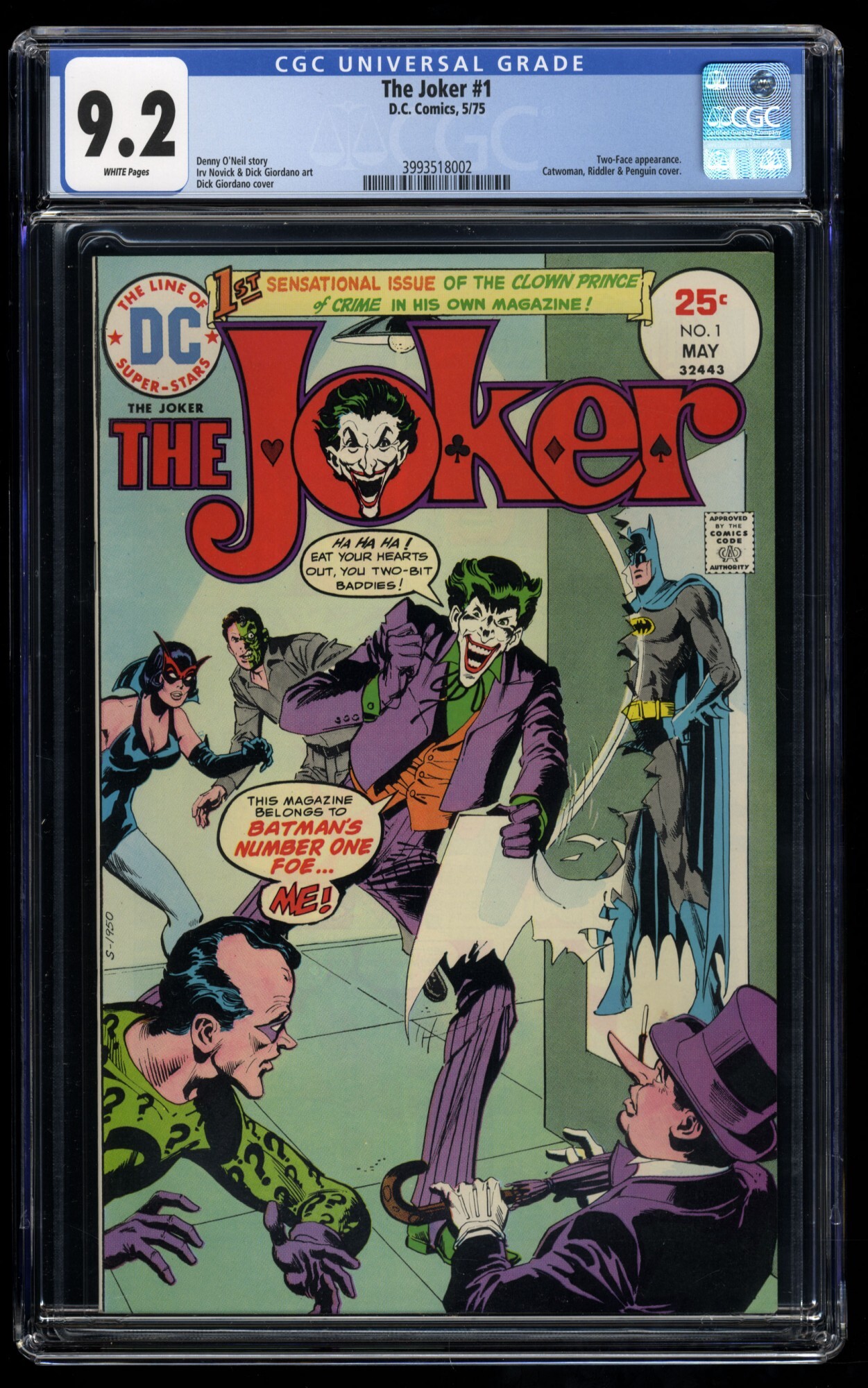 The Joker (1975) #1 CGC NM- 9.2 White Pages Two-Face Catwoman Riddler ...