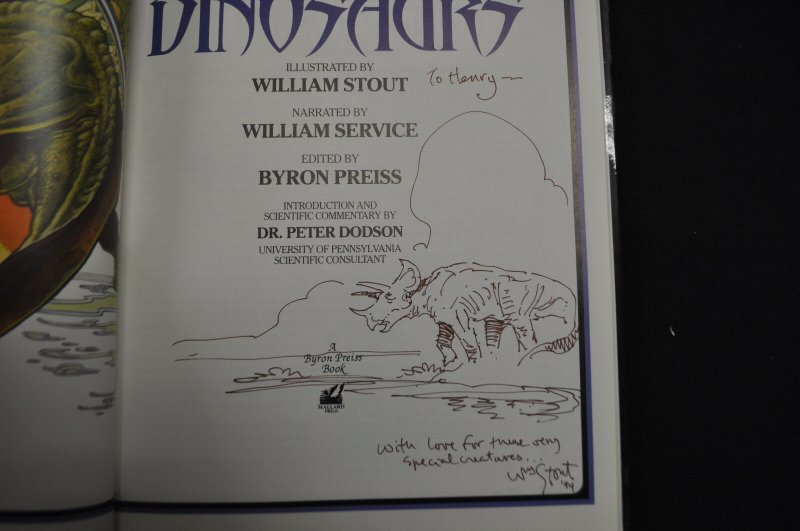 THE DINOSAURS HARDCOVER  SIGNED WITH  SKETCH AND INSCRIPTION BY WILLIAM STOUT