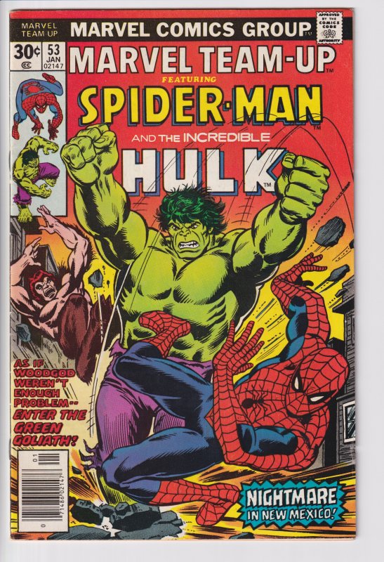 MARVEL TEAM-UP #53 (Jan 1977) FN- 5.5, white! Hulk, X-Men!