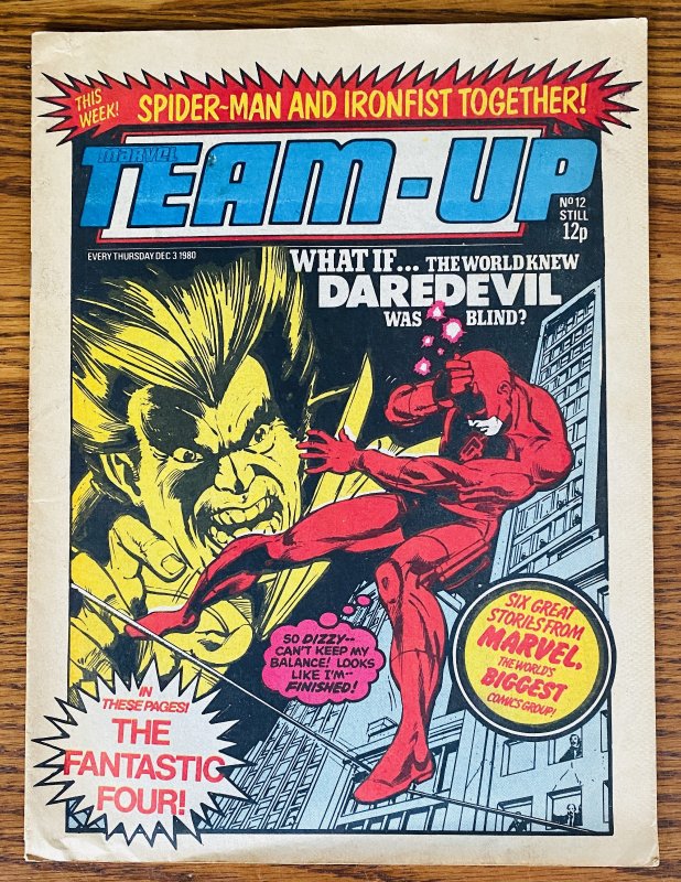 LOT OF 2 MARVEL TEAM-UP UK NEWSPAPER MAGAZINES #9 & 12 1980 DAREDEVIL England