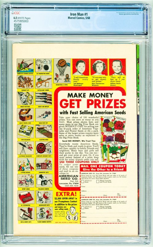 Iron Man #1 (1968) CGC 6.5! White Pages!