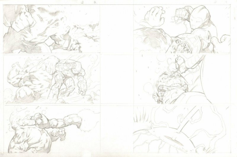 Ultimate Human #2 pgs8&9 - Ult Iron Man vs. Grey Hulk - 2008 art by Cary Nord