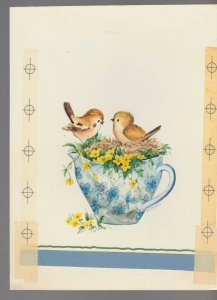 TO A SPECIAL COUPLE Birds w/ Blue & White Pottery 7x9 Greeting Card Art #WA9138