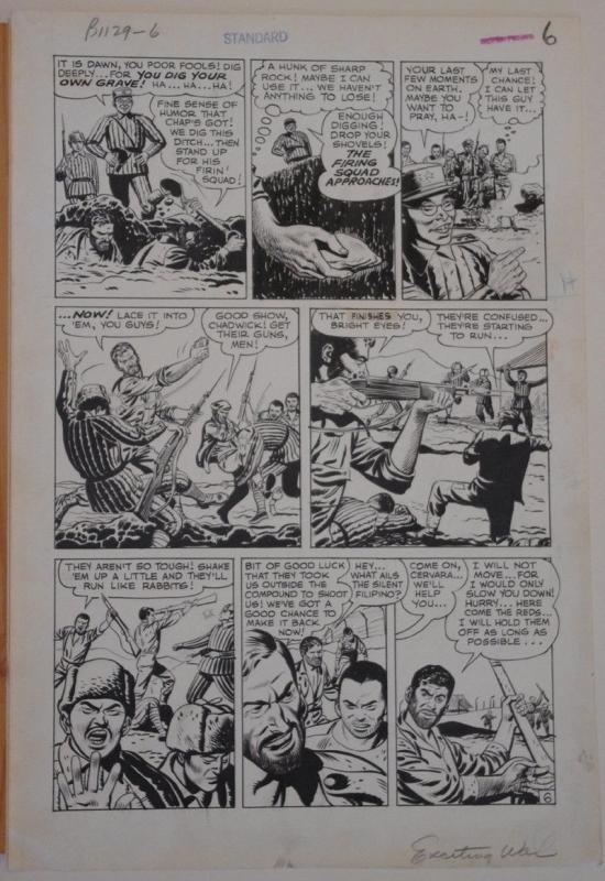 JOHN CELARDO original art, EXCITING WAR #5, pgs 1 2 3 4 5 6 7, 14x20, 1952,7 pgs