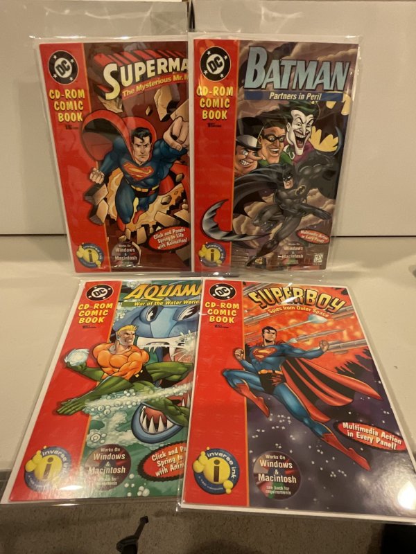 DC CD ROM 4 Book Complete Set 1996 Superman Batman Aquaman Superboy