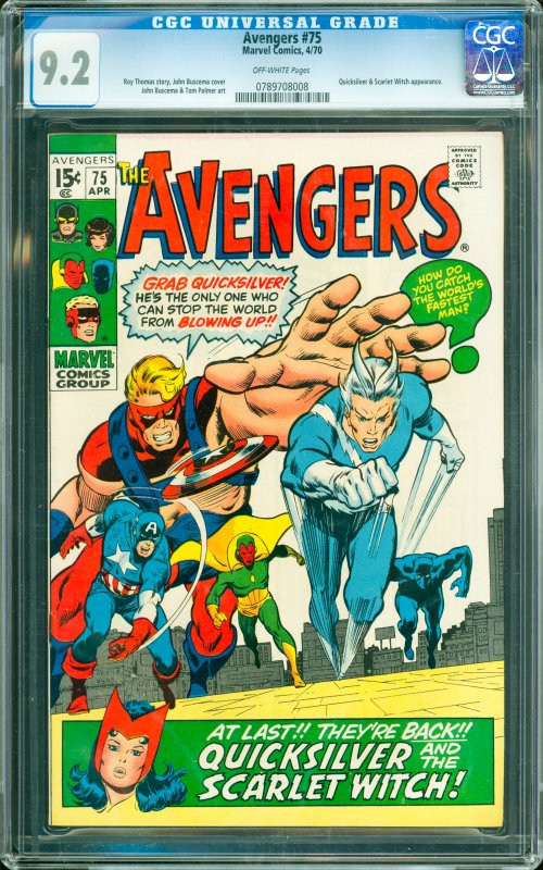 Avengers #75 CGC Graded 9.2 Quicksilver & Scarlet Witch appearance.