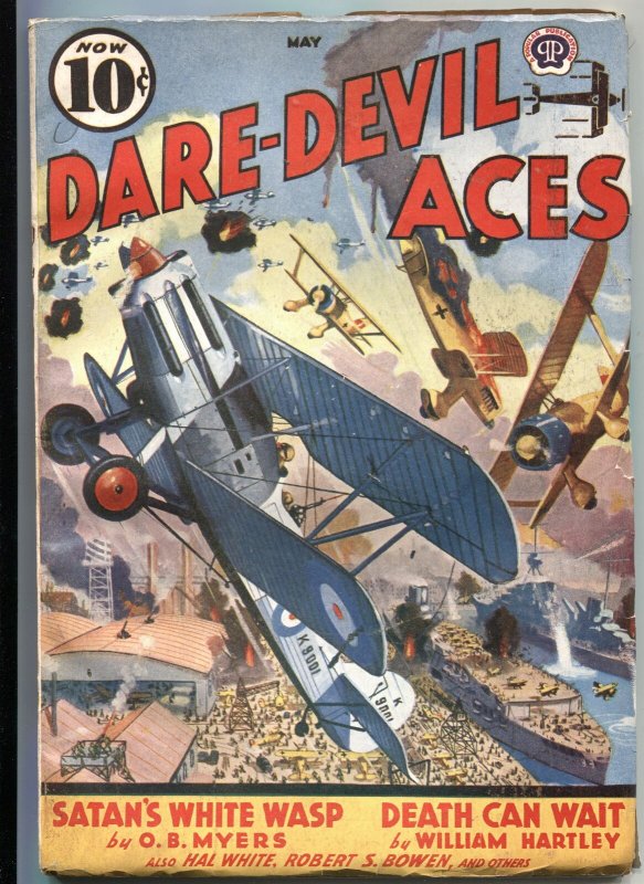 DARE-DEVIL ACES MAY 1939-BI PLANE BATTLE COVER BY FREDERICK BLAKESLEE-AIR WAR...