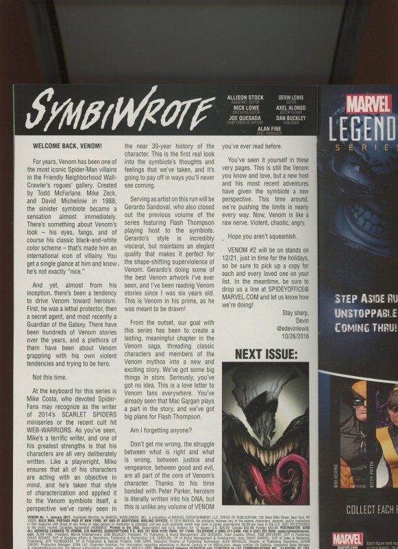 (2017) Venom #1: KEY ISSUE! (1ST APPEARANCE/ORIGIN OF) LEE PRICE! (9.0/9.2)