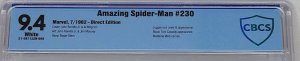 Amazing Spider-Man #230 Marvel 1982 CBCS 9.4 Juggernaut Madame Webb Key