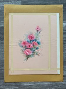 MY WARMEST WISHES Pink and Blue Flowers 7.5x9 Greeting Card Art C1674