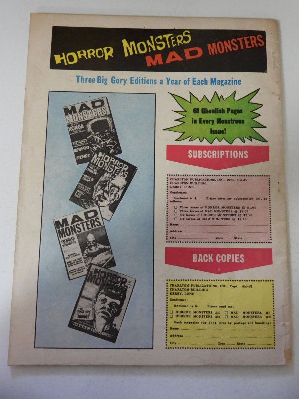 Horror Monsters #4 VG- Condition 1/4 spine split, moisture stains