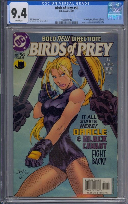 BIRDS OF PREY #56 CGC 9.4 1ST SAVANT & CREOTE GAIL SIMONE SCRIPTS BEGIN