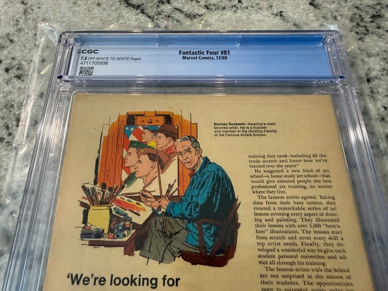Fantastic Four # 81 CGC Graded 7.5 Marvel Comic Book 1968 Stan Lee J. Kirby JH33