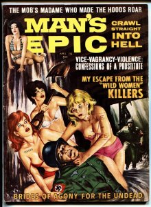 Man's Epic Pulp Magazine April 1964-Naked women beat up NAZI