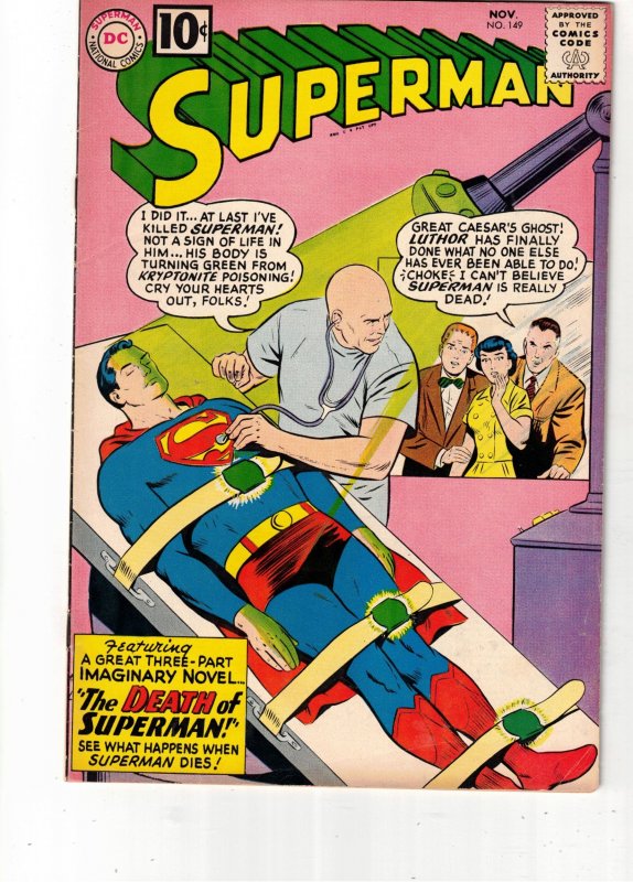 Superman #149 1961 DEATH OF SUPERMAN by LexLuthor Mid-High-Grade FN/VF Utah CERT