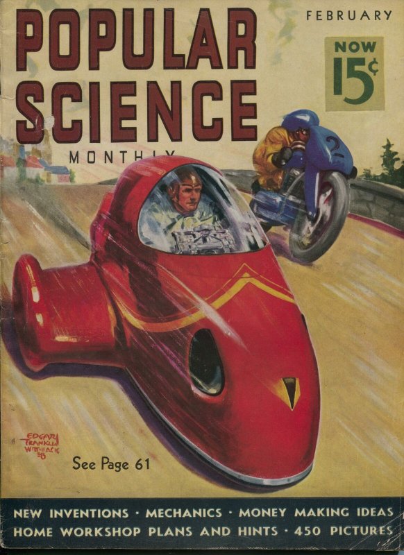 Popular Science 2/1938-Edgar F Wittmark cover-monkey experiments-motorcycle-VG+
