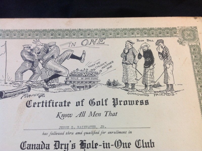 original 1927 Briggs  Hole in one Golf certificate Bringing up Father artist