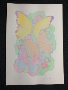 HAPPY BIRTHDAY Flowers and Three Butterflies 9x13 Greeting Card Art #nn