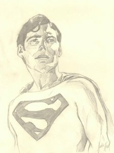 Superman Christopher Reeve Pencil Portrait - Signed by Justin Reed