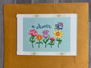 BABY SHOWER Painted Flowers and Bird 8x5.5 Greeting Card Art 688