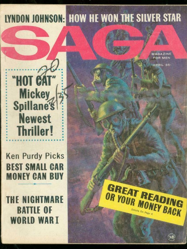 SAGA APRIL 1964-MICKEY SPILLANE-WWI-LYNDON JOHNSON-DRAG VG