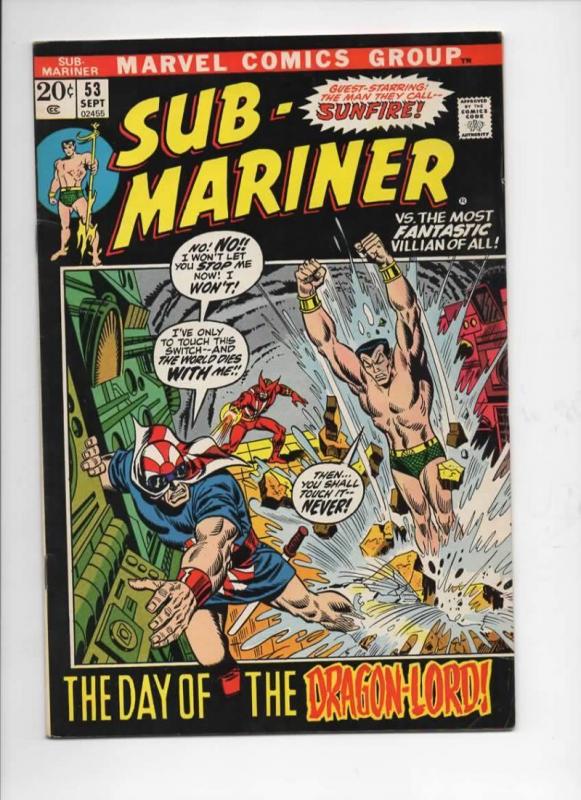 SUB-MARINER #53, FN+, Everett, Dragon Lord, Marvel, 1968 1972, more in store