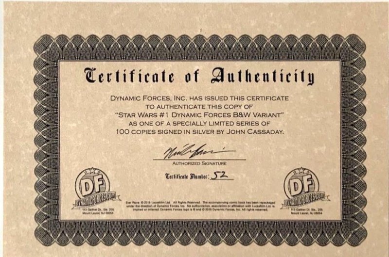 STAR WARS #1 GREG LAND SKETCH COVER SIGNED IN SILVER BY JOHN CASSADAY W/COA NM.