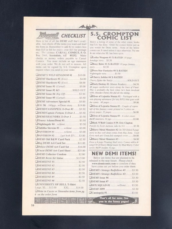 Demi the Demoness #1 (1992) Mail Order Guide Included