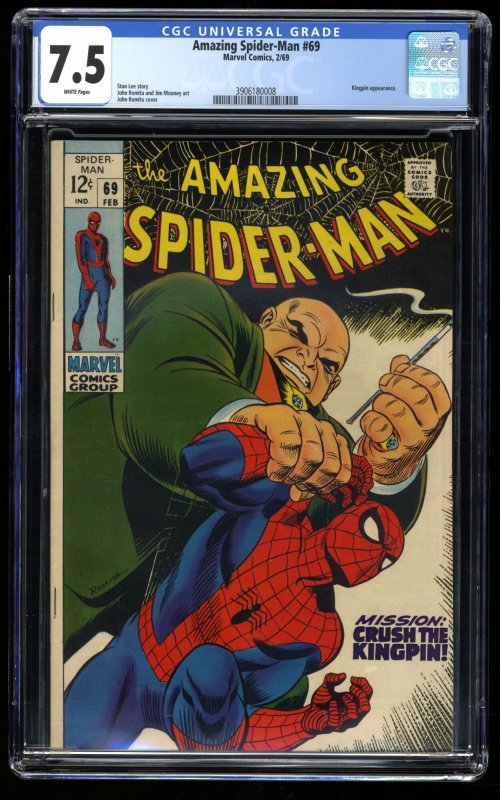 Amazing Spider-Man #69 CGC VF- 7.5 White Pages Kingpin Appearance!