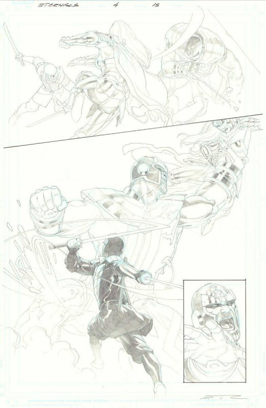 Eternals #4 p.15 - Thena and Kingo Sunen vs. Thanos Action art by Esad Ribic