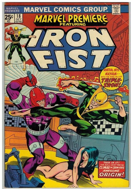 MARVEL PREMIERE 18 VG+ Oct. 1974  IRON FIST COMICS BOOK