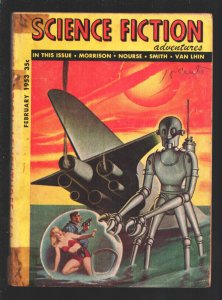 Science Fiction Adventures 2/1953-2nd issue-Earle Bergey unusual robot cover-...