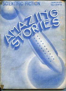 AMAZING STORIES -01/1933-ART DECO ROCKET SHIP COVER-BEDSHEET ISSUE-RARE-good