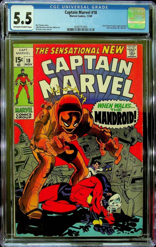 Captain Marvel #18 (1969) - CGC 5.5 - Cert #4240151005