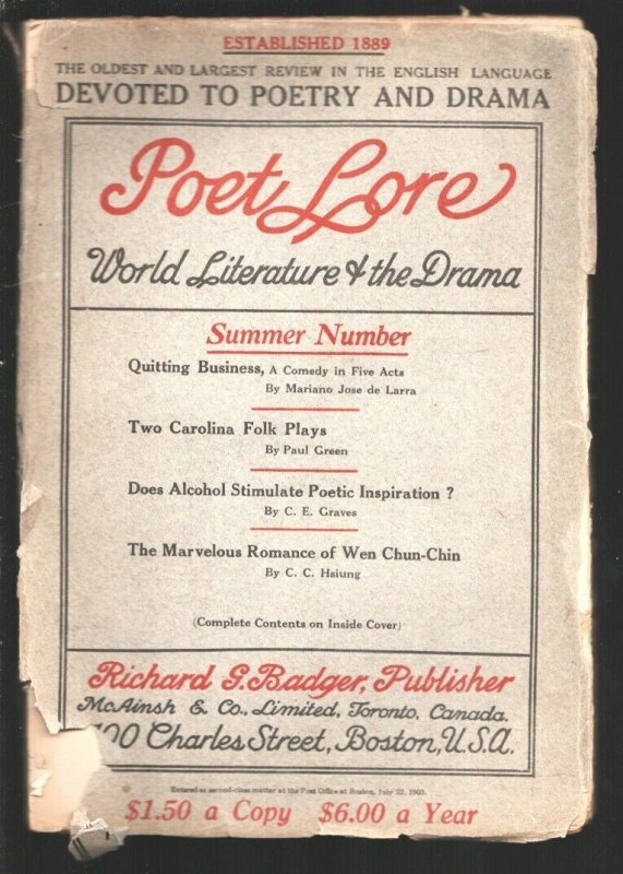 Poet Lore-Summer 1924-pulp devoted to poetry & drama-Does Alcohol Stimulate ...