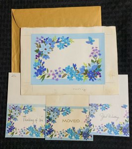 YOUR WEDDING Blue Flowers & Butterfly 9x6.5 Greeting Card Art #C445 w/ 3 Cards