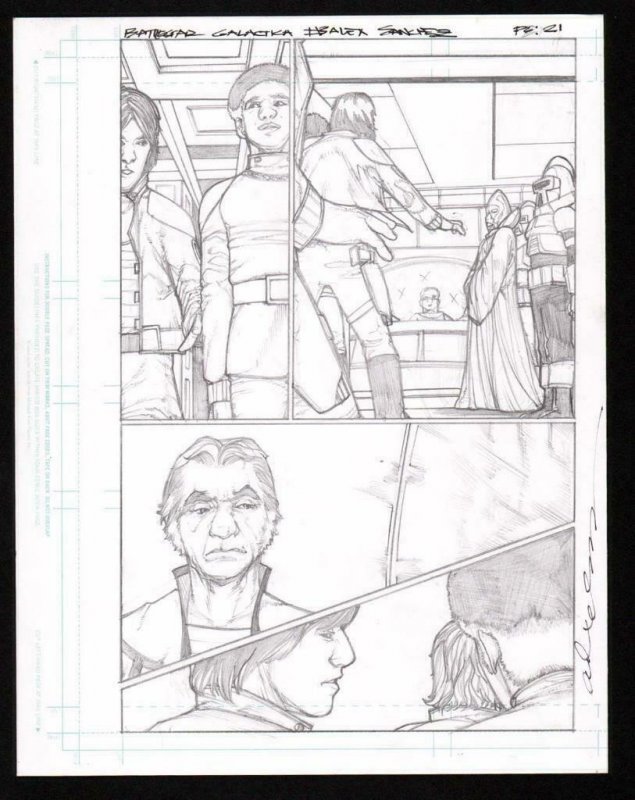 Battlestar Galactica #3 pg 21 Original Pencil art  ALEX SANCHEZ Cylon & Starbuck