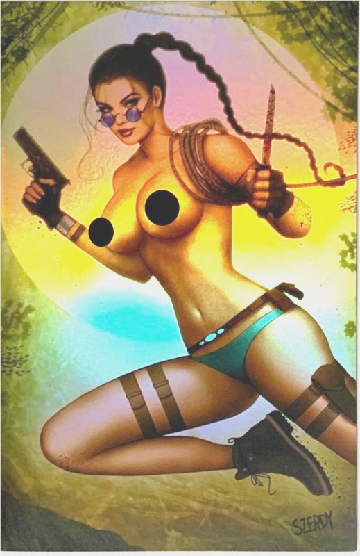 PERSUASION #1 NATHAN SZERDY TOMB RAIDER LARA CROFT TOPLESS “FOIL’’ VIRGIN COVER.