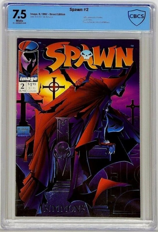 Spawn #2 Image 1992 CBCS 7.5 1st Full Appearance Violator Todd McFarlane Not CGC