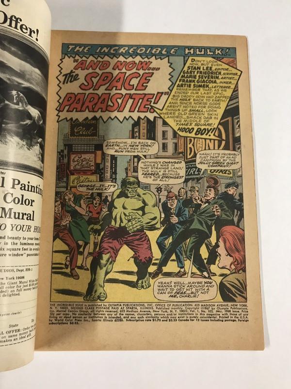 Incredible Hulk 103 4.0 Vg Very Good Marvel Silver Age