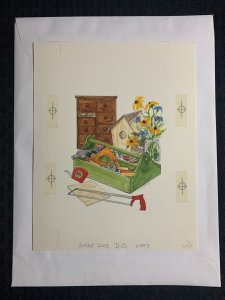 FATHERS DAY Tools Toolbox Bird House & Flowers 7x9 Greeting Card Art #FD6229