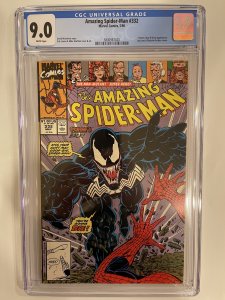AMAZING SPIDER-MAN #332 CGC 9.0 - WHITE PAGES  ** VENOM BATTLE COVER !!! **