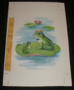 CUTE FROGS on Lillypad w/ Hat 6x9 Greeting Card Art #7608