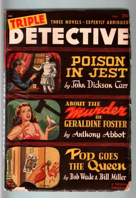 TRIPLE DETECTIVE FALL 1948-JOHN DICKSON CARR-HARD BOILED PULP VG