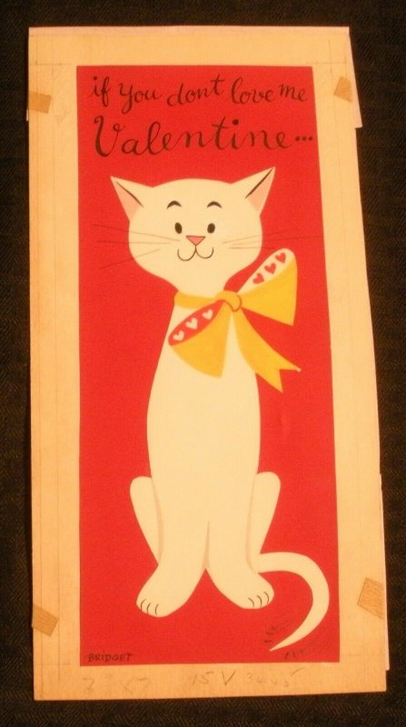 VALENTINE Cartoon White Cat If You Don't Love ME 5x10 Greeting Card Art #V3445