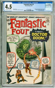 Fantastic Four #5 (1962) CGC 4.5! OWW Pages! 1st Appearance of Dr. Doom!