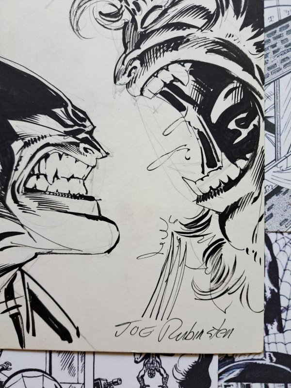 Wolverine vs Sabretooth Original Art by Josef Joe Rubinstein 7 x 10.5 Signed