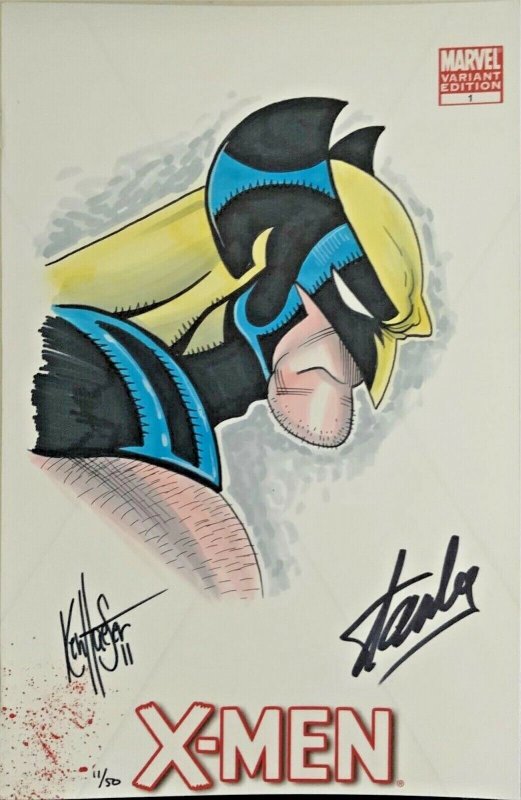 X-MEN 1 SET OF 2 COVER REMARKED BY KEN HAESER & SIGNED STAN LEE/KEN HAESER W/COA