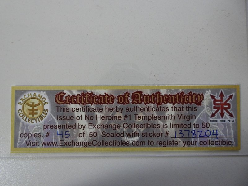 No Heroine #1 Templesmith Cover (2020) LDT 50 W/COA NM- Condition