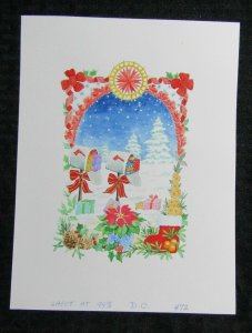 CHRISTMAS Stocking Mailbox Pinecones & Poinsettia 7x9 Greeting Card Art #472